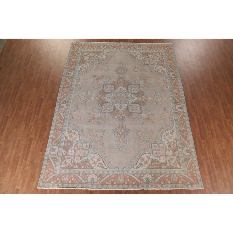 Hand Knotted Oriental 100% Wool Carpet Traditional Floral Beige & Ivories Tabriz Area Rug - 12' 11'' X 9' 9''
