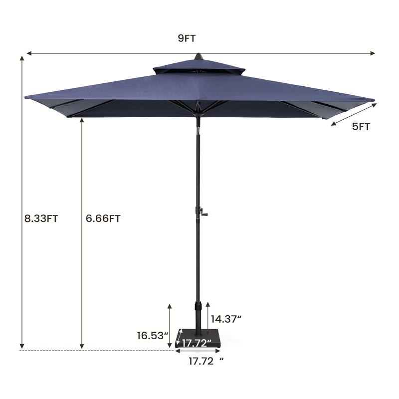 Pellebant 9 x 5 Ft Outdoor Double Top Market Umbrella with Base