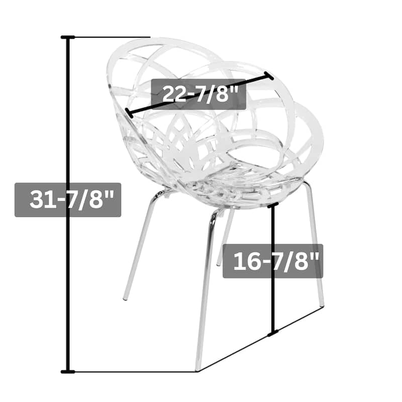 Furnish Theory Fleur-ML Stackable Dining Armchairs Arm Chairs Anti-UV Polycarbonate Shell & Chrome-Plated Steel Legs (Set of 2)