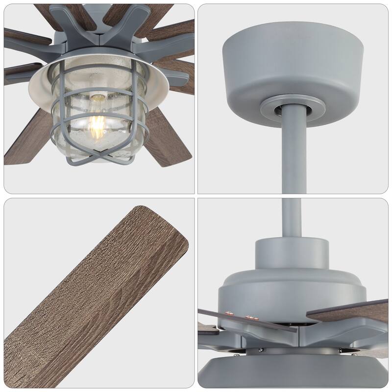 Cement Grey Ceiling Fan Light Chandelier, 8 Blades Noiseless DC Motor Ceiling Fan - 52 Inch - 52 Inch