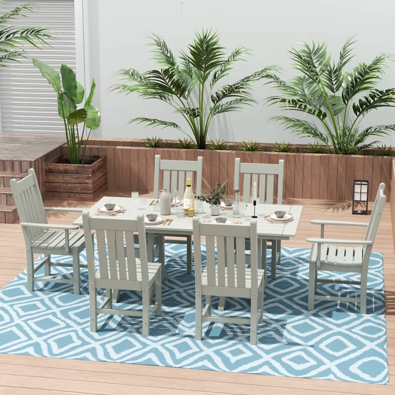 Laguna Hdpe All Weather Outdoor Patio Dining Set with Rectangle Table, Side Chairs (7-Piece Set) - Sand