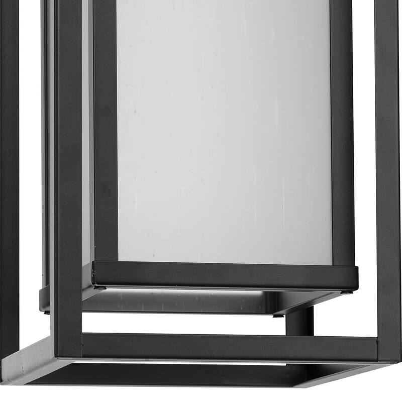 Unison Collection One-Light Matte Black Etched Seeded Glass Contemporary Hanging Lantern - 7 in x 7 in x 19.37 in
