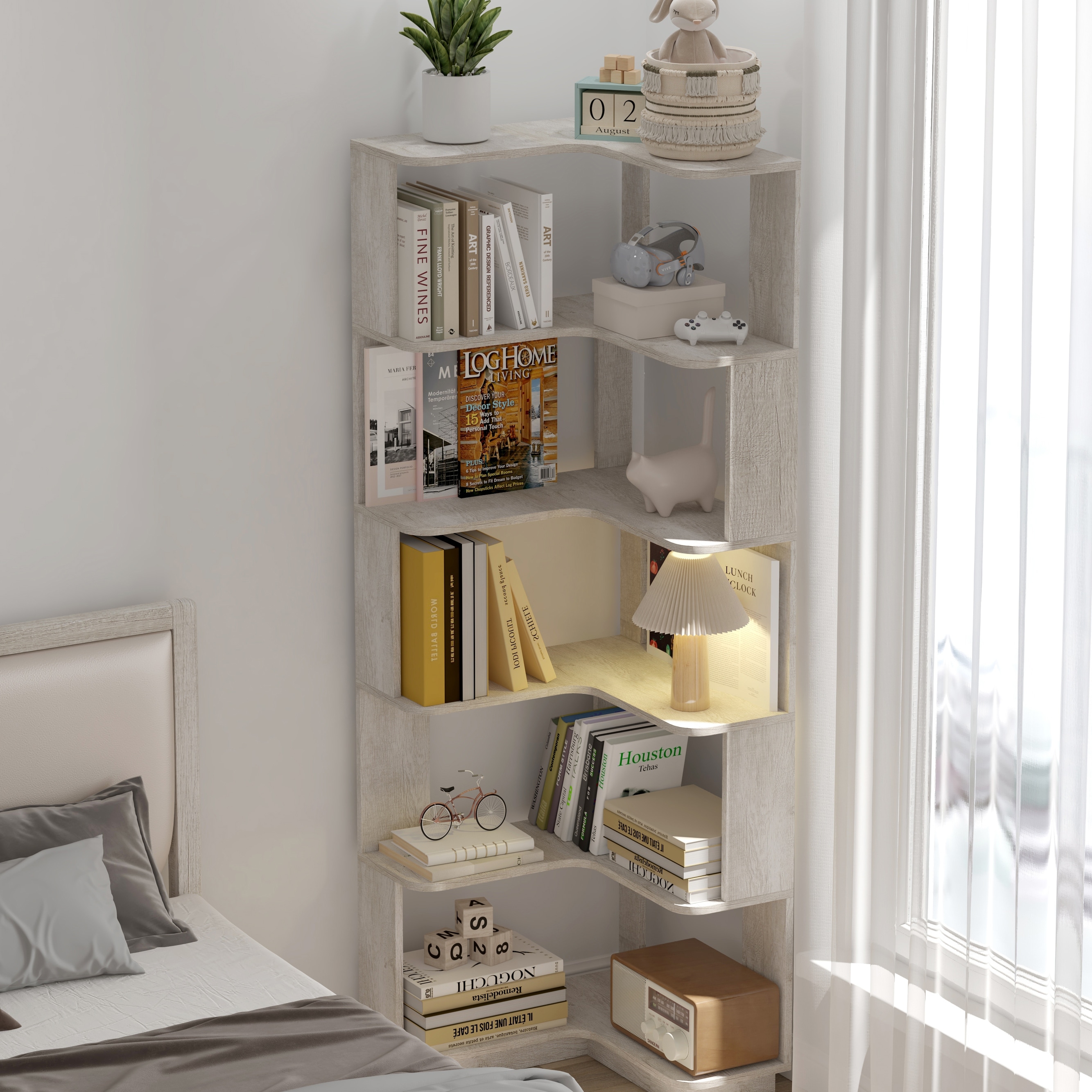 6 Tier Freestanding L-Shaped Corner Bookshelf For Living Room
