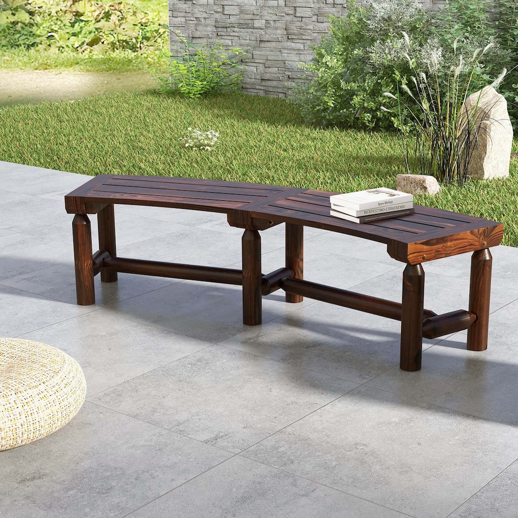 Costway Patio Curved Bench Carbonized Wood Dining Bench for Round - See Details