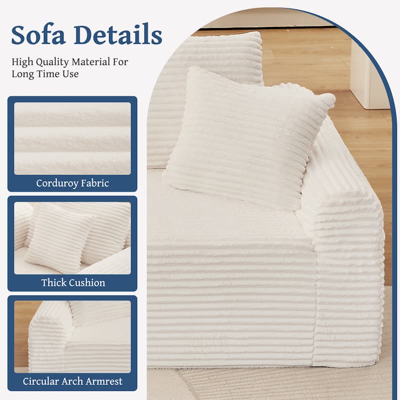 Modular Cloud Sectional Couch with Chaise, Corduroy Upholstered Boneless Sofa, Full-Compression Sofa with 2 Throw Pillows