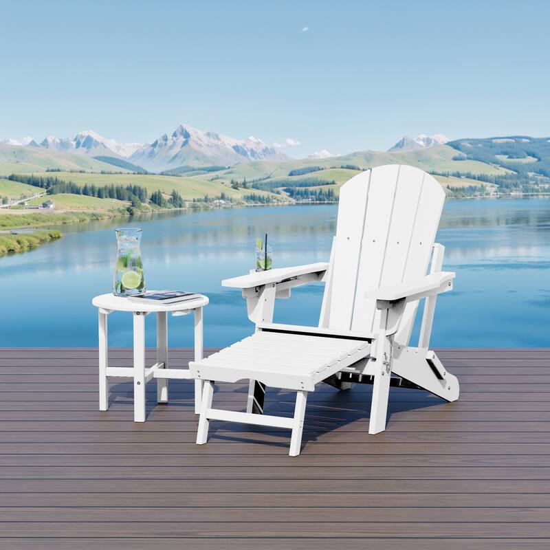 Laguna Outdoor Folding Adjustable Adirondack Chair with Hideaway Ottoman & Round Side Table