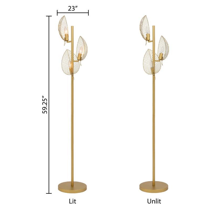James River of Goods Gold Metal Three Leaf Shade 59.25-Inch Floor Lamp - 23" x 23" x 59.25"