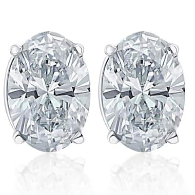 VVS 2 Ct Oval Moissanite Studs 14k White Gold Earrings