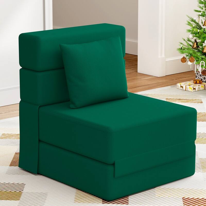 Corduroy Compression Convertible Folding Sectional Sofa - Green Corduroy
