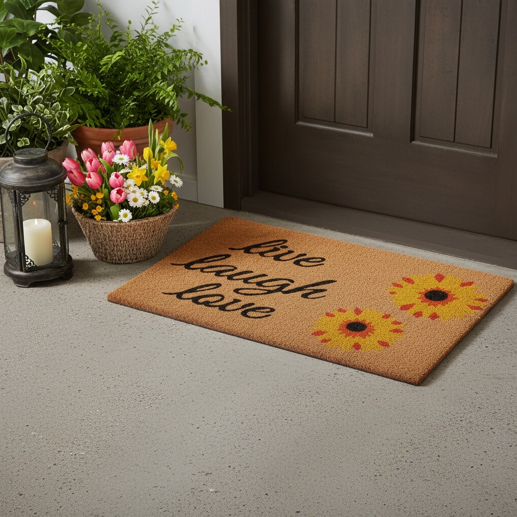 HomeRoots 24" X 36" Brown Black And Yellow Floral Live Laugh Love Outdoor Coir Door Mat - 24.00' X '36.00