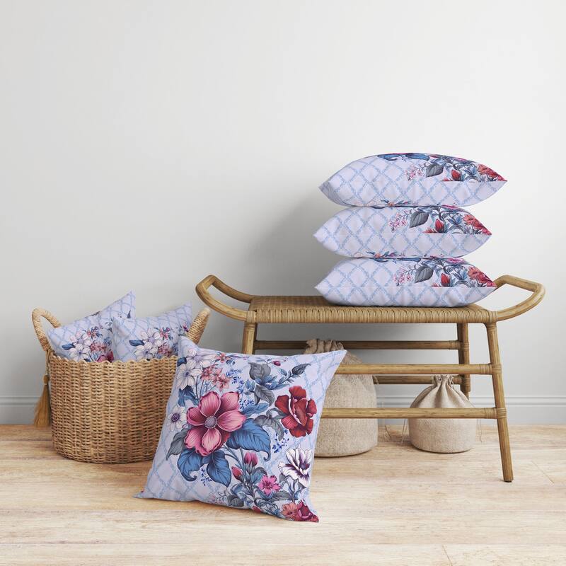 Wildflower Artistry Faux Suede Reversible Throw Pillow Blue and Red