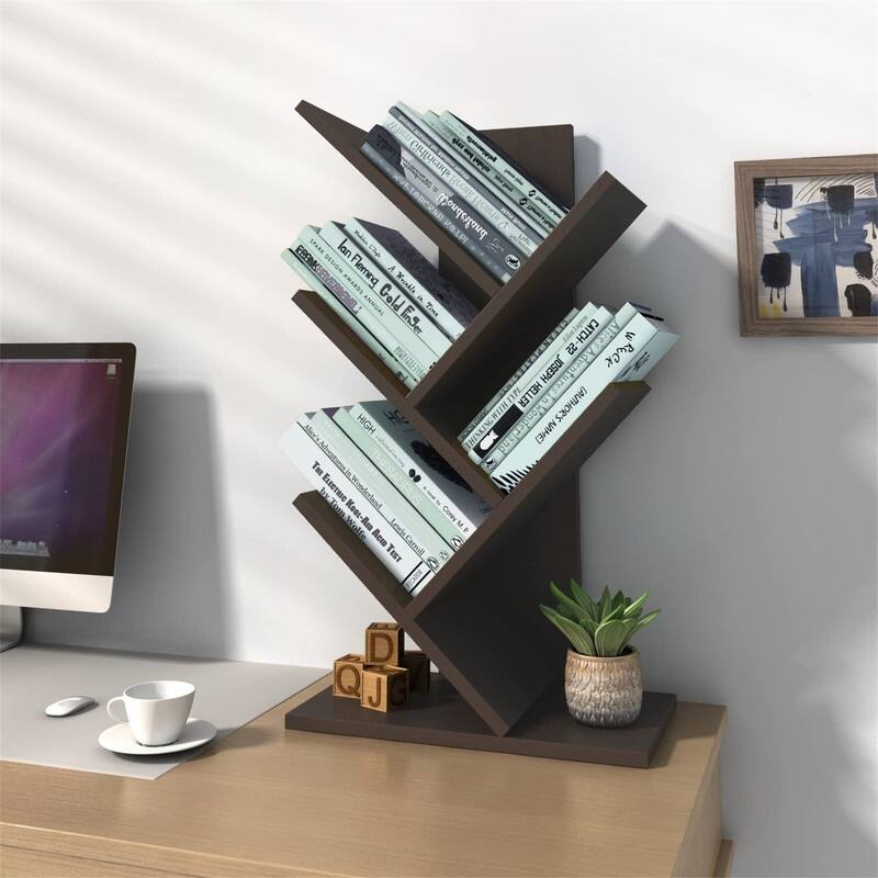 Wooden Book Tree Shelf - 5-tier-brown