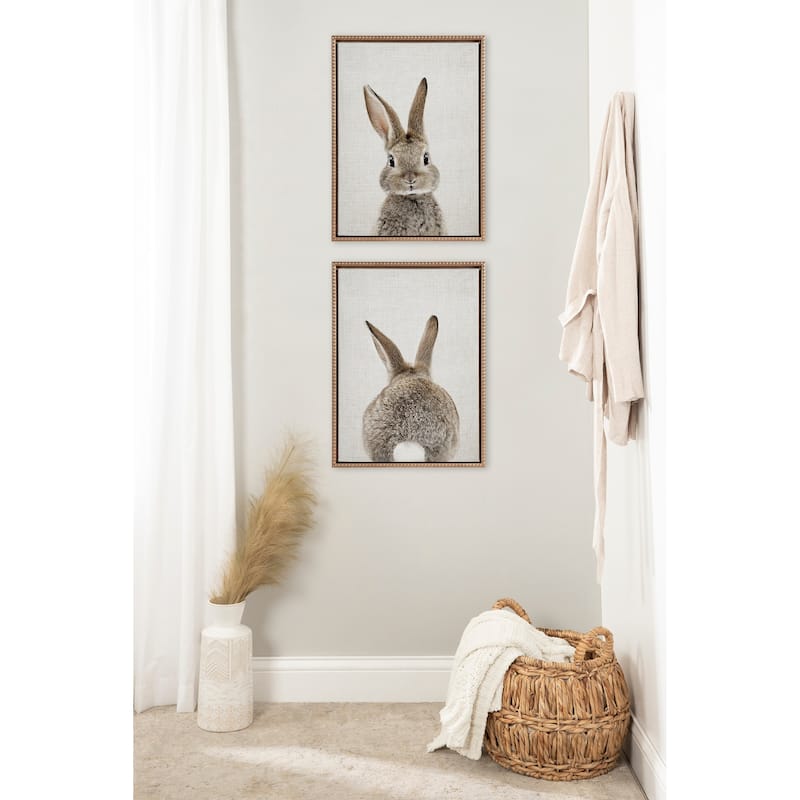 Sylvie Beaded Bunny on Linen Framed Canvas Set by Amy Peterson