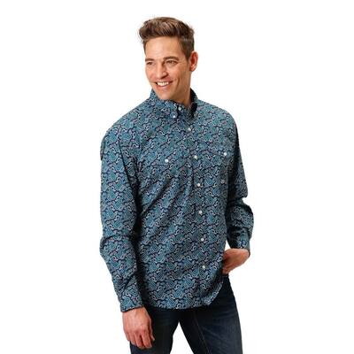 Roper Western Shirt Mens Long Sleeve Paisley Teal 03-001-0325-2009 GR