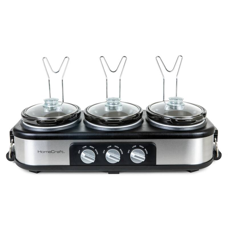 HomeCraft 3-Station 1.5-Quart Oval Slow Cooker Buffet, Stainless Steel