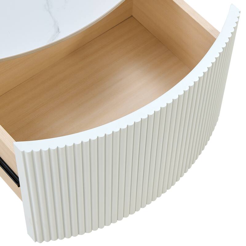 Roomfitters Round Coffee Table with Marble Top, Modern Center Table with Storage & Casters for Living Room