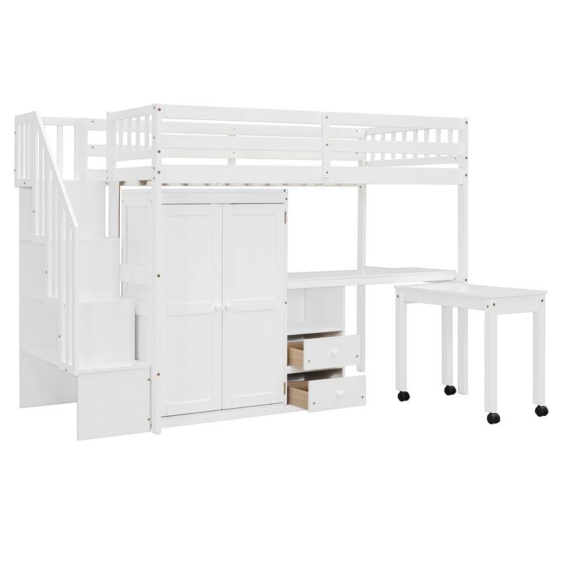 Space-Saving Twin Loft Bed with Playhouse-Inspired Design, Side Storage, Desk, and Wardrobe - Perfect for Kids & Teens