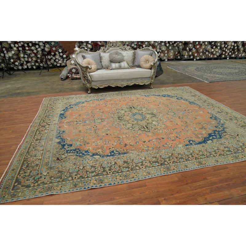 Hand Knotted Oriental 100% Wool Carpet Traditional Floral Oranges & Rust Mashad Area Rug - 12' 5'' X 9' 7''