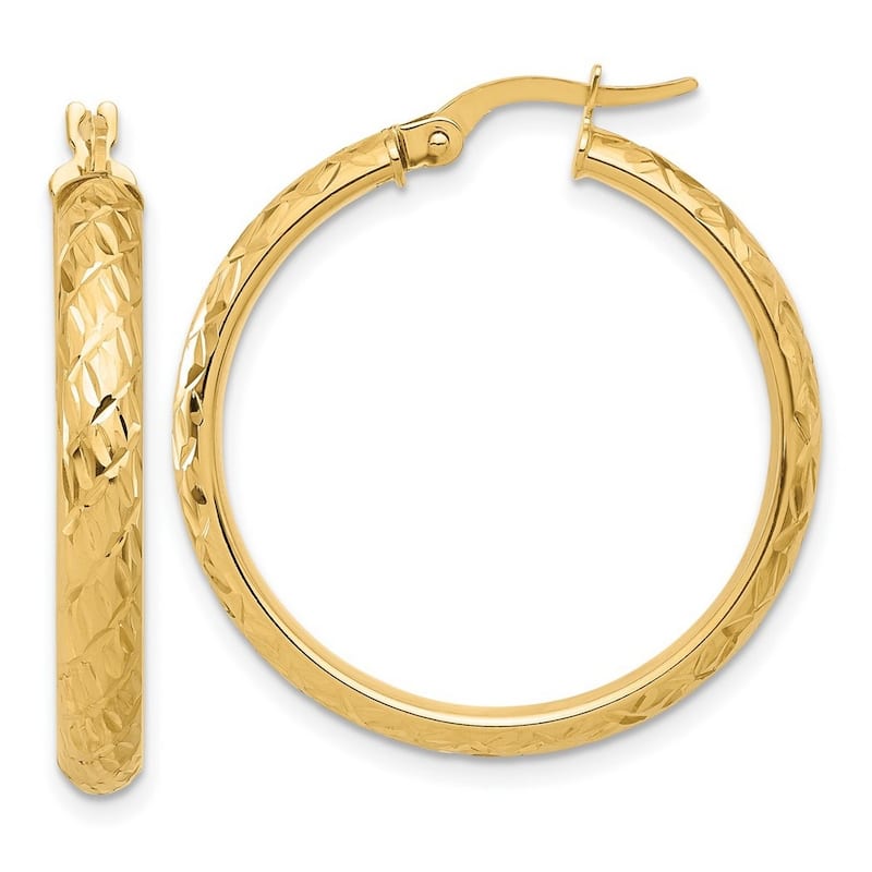 Curata 14k Yellow Gold Polished and Sparkle Cut Round Hoop Earrings - 28.35x29mm