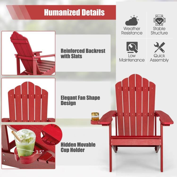 Weather Resistant HIPS Outdoor Adirondack Chair with Cup Holder - 33.4" x 30" x 37"