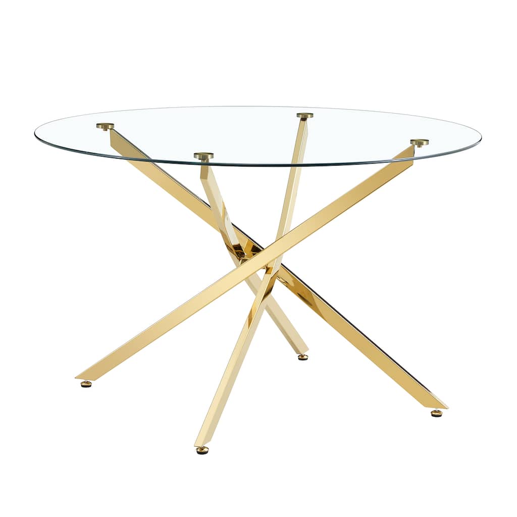 Round glass dining table suitable for 2-6 people: Modern minimalist style round transparent tempered glass table