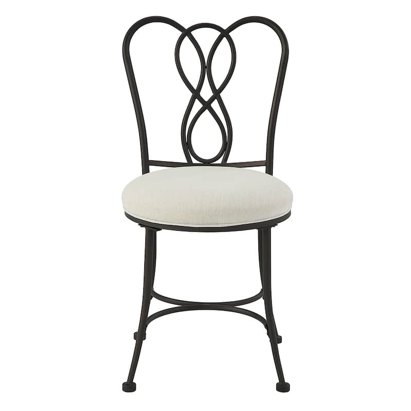 Azalea Park Bronze Ornate Iron Upholstered Vanity Stool - Bronze & Creamy White - 15.94 W x 18.7 D x 32.48 H"