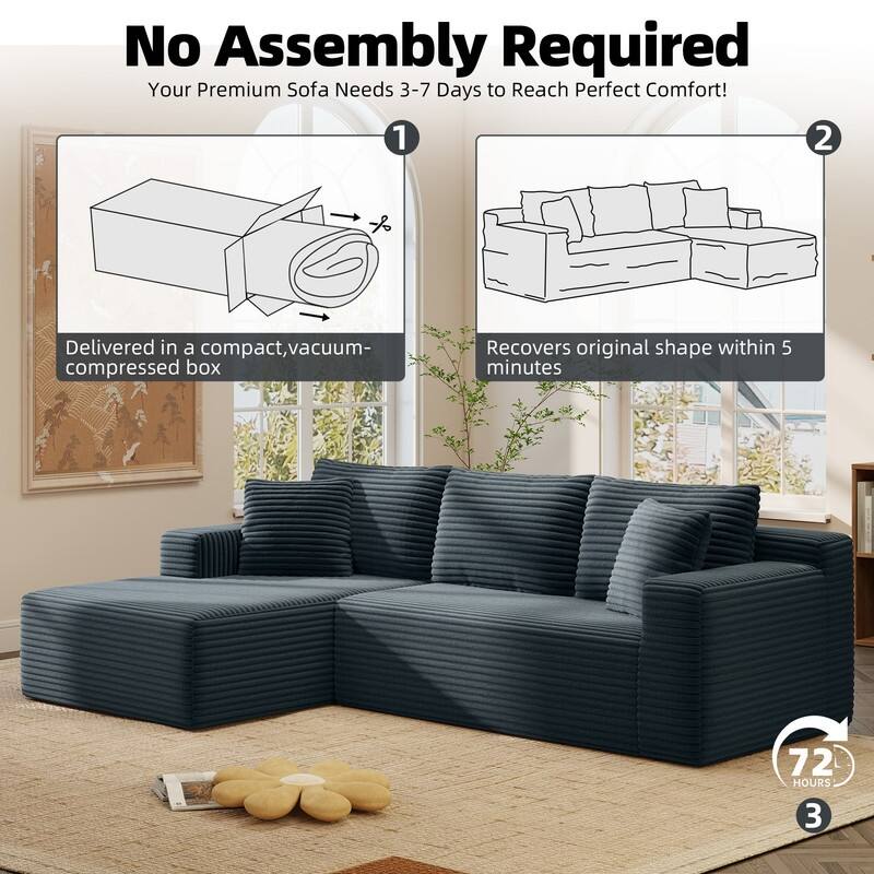 Rossetta L-Shaped Modular Cloud Corduroy Sectional Sofa with Deep Seat, Right Facing