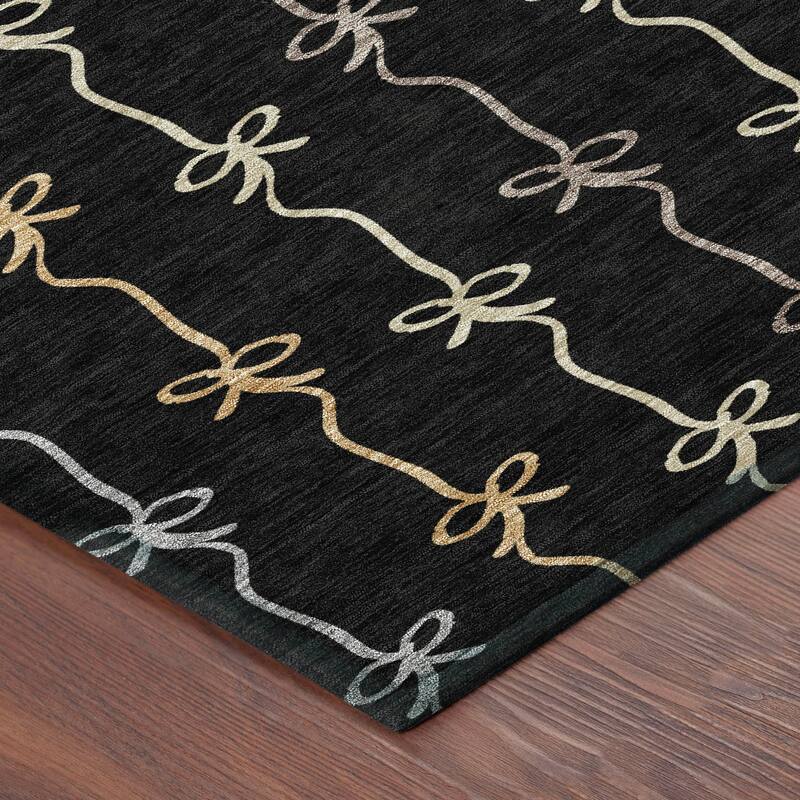 Machine Washable Indoor/ Outdoor Modern Bow Stripe Chantille Rug