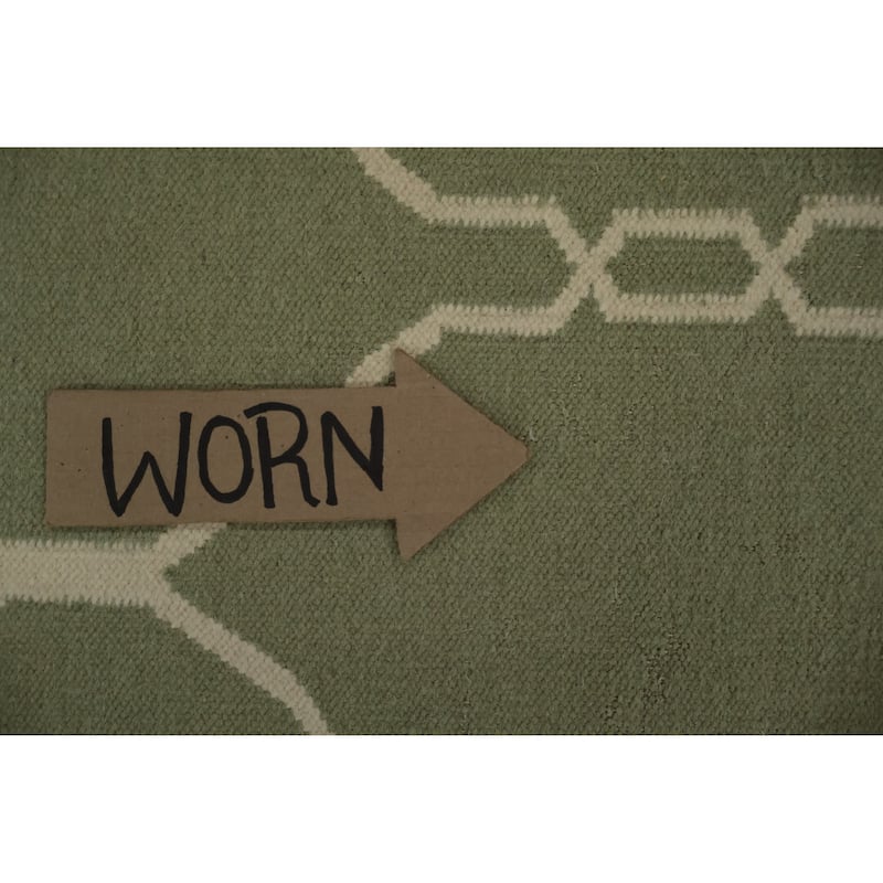 Hand Woven Oriental 100% Wool Carpet Southwestern All-Over Green Kilim Area Rug - 10' 10'' X 7' 10''