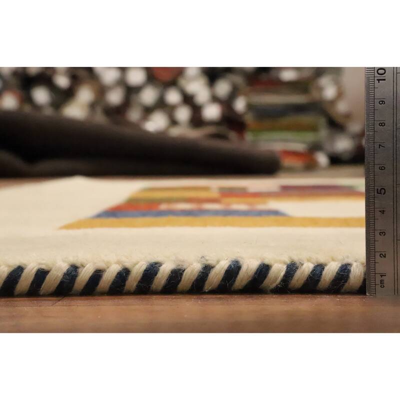 Hand Knotted Oriental 100% Wool Carpet Modern Geometric Multi-Colored Gabbeh Area Rug - 6' 7'' X 4' 9''