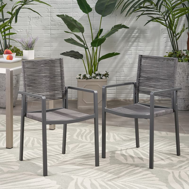 Lillian Outdoor Modern Aluminum Dining Chair with Rope Seat (Set of 2) by Christopher Knight Home - Gray+Dark Gray