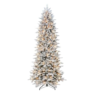 Puleo International 9 ft Slim Flocked Northern Fir Artificial Christmas Tree