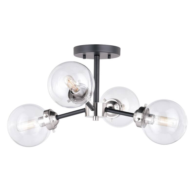 Orbit Nickel and Bronze Sputnik Semi Flush Mount Ceiling Light - Satin Nickel and Oil Rubbed Bronze - 20-in W x 10.5-in H x 20-in D