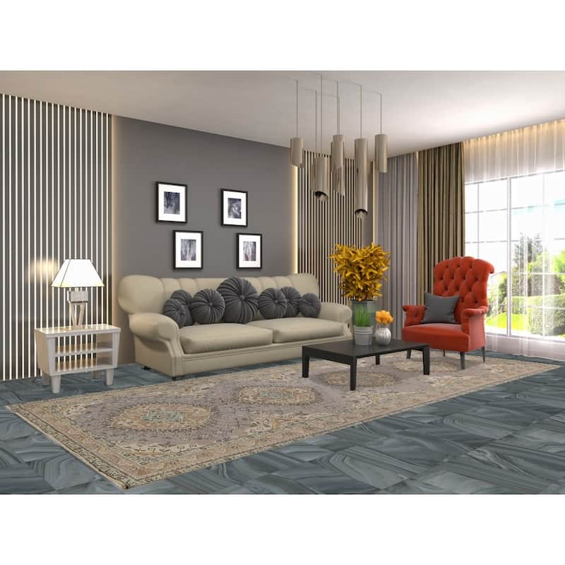 Gray Geometric Tabriz Persian Rug Handmade Wool Carpet - 5'1"x 12'6"