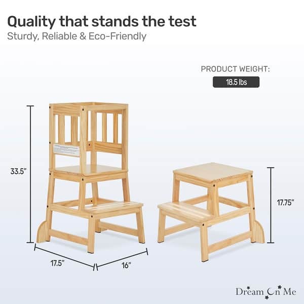 dimension image slide 1 of 4, Dream On Me 2-in-1 Funtastic Tower and Step Stool