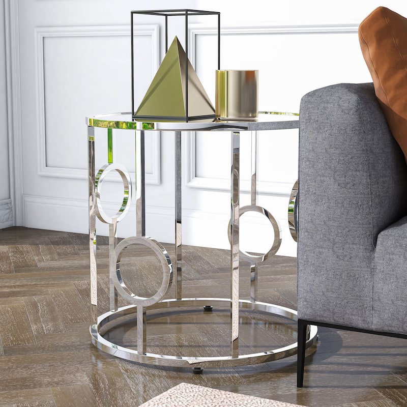 Hoop Glam Chrome 23-inch Mirror End Table by Furniture of America