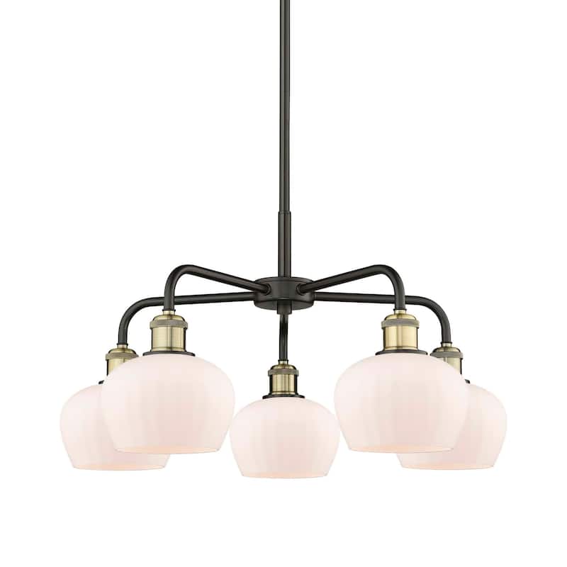 Innovations Lighting 516-5CR-14-25 Fenton Chandelier Fenton 5 Light - Black Antique Brass / Matte White