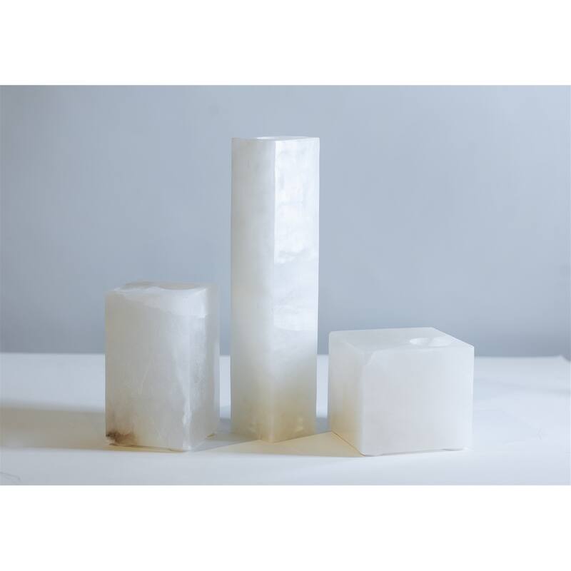 Tall Sq. Alabaster T-Lite Candle Holder - White