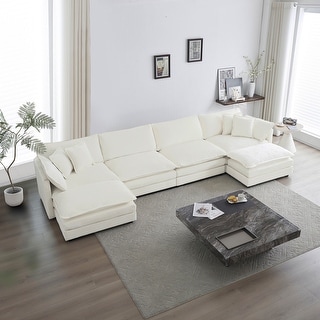 U-shape Sectional Sofa Chenille Sectional with Ottomans Chaise 6-seat ...