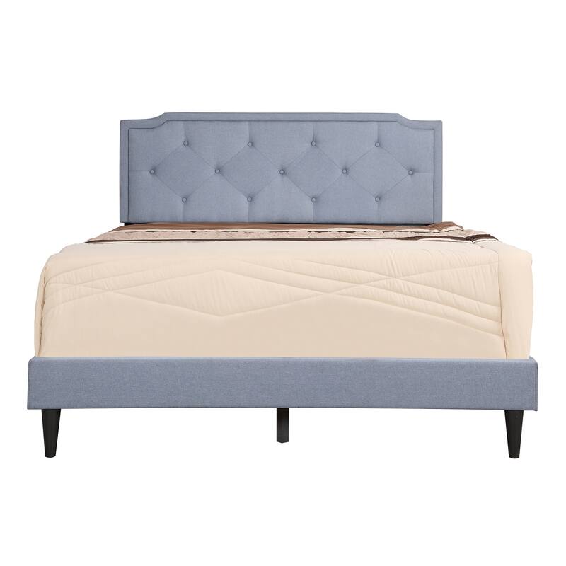 Upholstered Twill Jewel Tufted Full Panel Bed - 81" - Blue