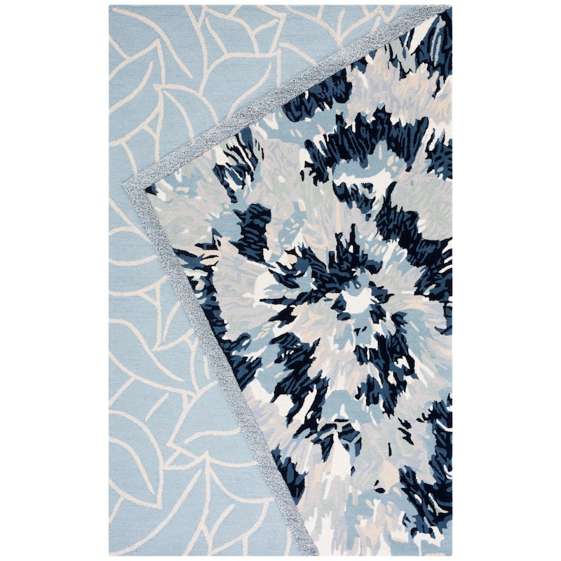 SAFAVIEH Handmade Fifth Avenue Hitje Modern New Zealand Wool - 5' x 5' Square - Light Blue/Navy - Square