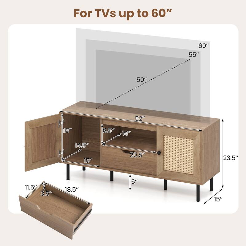 Costway Boho TV Stand for 60 Inch TV with Cabinets, Storage Shelf, - See Details