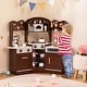 preview thumbnail 3 of 5, Corner Wooden Play Kitchen with Slide and Coffee Machine for Kids - 41" x 12" x 37"