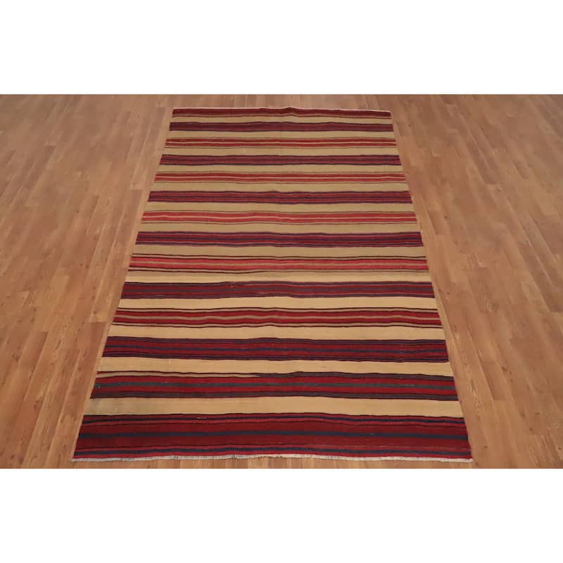 Hand Woven Oriental 100% Wool Carpet Southwestern Geometric Multi-Colored Kilim Area Rug - 8' 6'' X 5' 1''