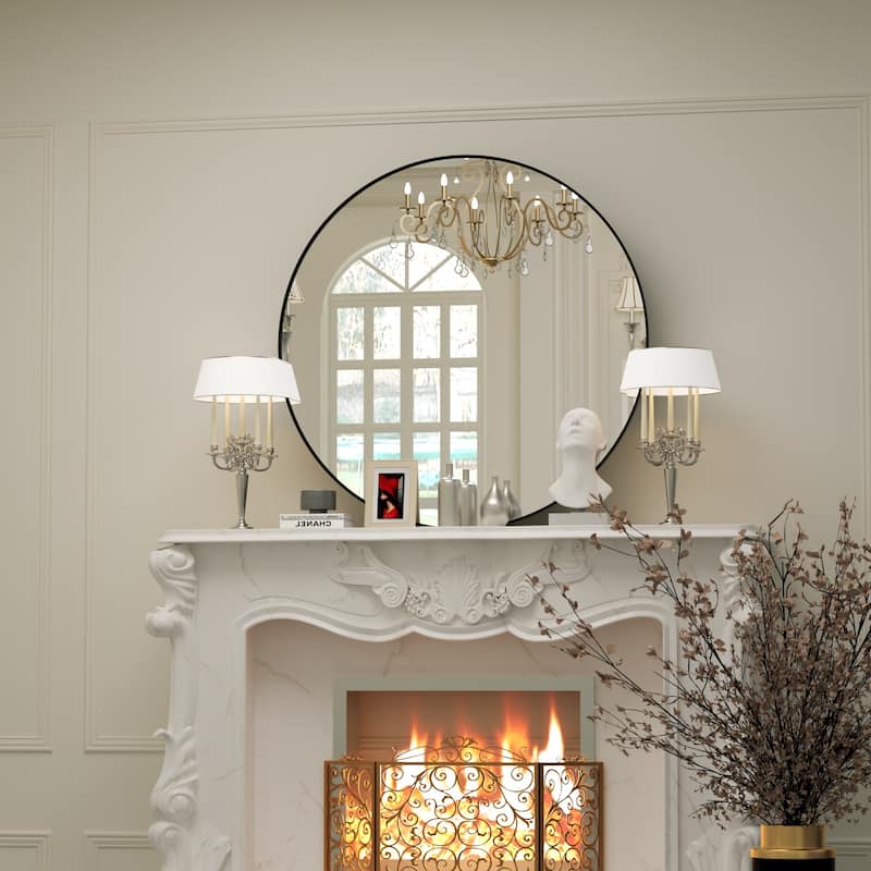Modern Wall Mirrors, Round Mirror with Metal Framed, Bathroom Mirror with Round Corner Vanity Mirror Accent Mirror