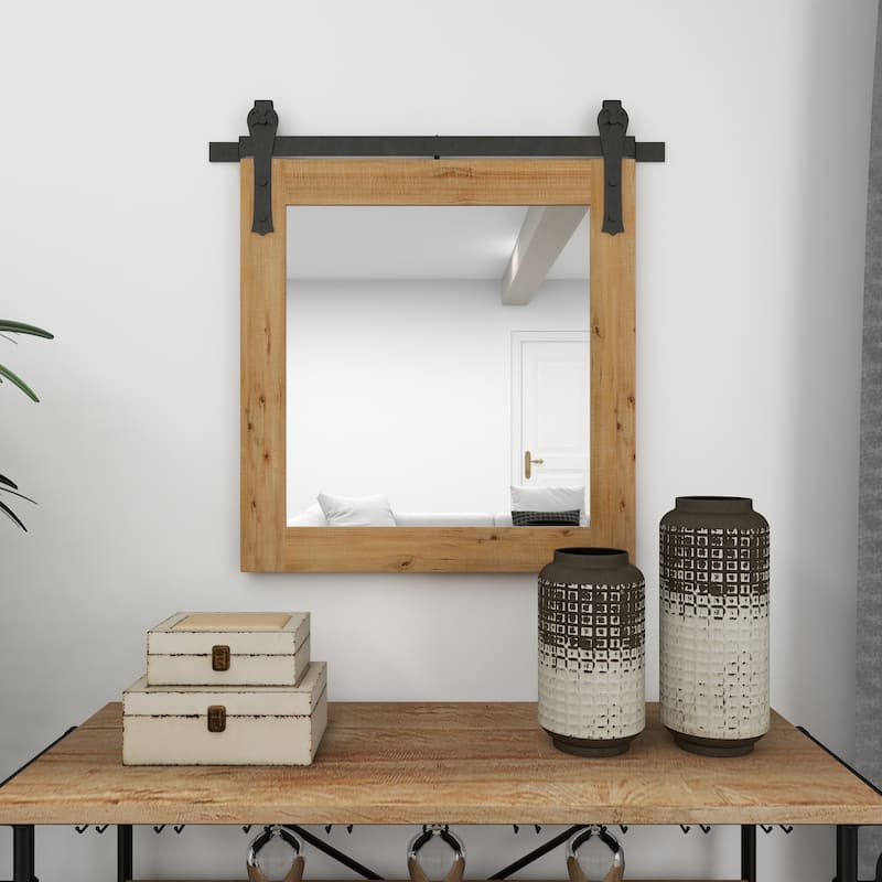 Barn Door Style Wood Industrial Farmhouse Hanging Wall Mirror