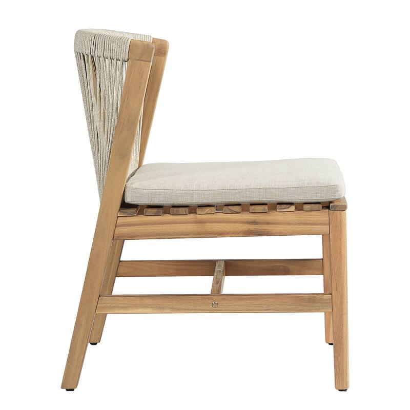 Christopher Knight Home - Louie Outdoor Acacia Wood Dining Chairs with Rope Backrest and Cushioned Seat, Set of 2