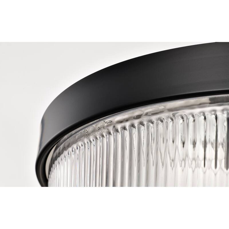 Grayson Large Flush Mount Matte Black Finish Clear Ribbed Glass - Matte Black
