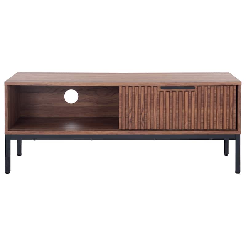 SAFAVIEH Britany 1-Door Media Stand (Fits Up To A 50" Flatscreen TV) - 46.9 In. W x 15.4 In. D x 18.7 In. H - 47Wx15Dx19H - Walnut/Black Legs/Black Handle