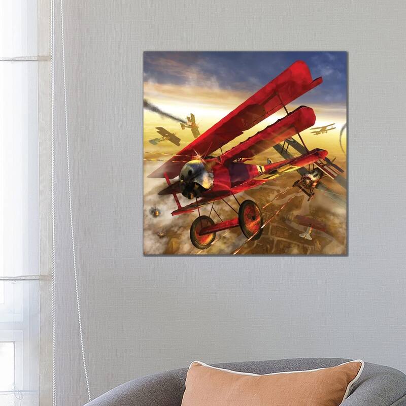 iCanvas "German Triple Wing Biplane The Red Baron, WWI Western Front Air Assault" by Kurt Miller Canvas Print - 26x26x1.5